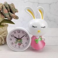 闹钟儿童卡通静音时尚学生创意床头闹表专用卧室书桌懒人时钟座钟 粉色小兔 可爱.+静音DC030
