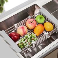 厨房水槽可伸缩沥水篮不锈钢洗碗池洗菜盆沥水架水池长方形滤水篮 加大加厚不锈钢伸缩篮