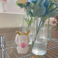 INS风学生桌面摆件迷你可爱吹泡泡糖女孩插花摆件化妆刷收纳筒 兔耳朵女孩