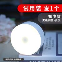 宿舍led小夜灯充电床头卧室家用睡眠床上用usb台灯不插电拍拍小灯 mini圆款白光(无极调光) [半价1根装]