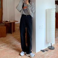 2021春秋韩版高腰黑色牛仔裤女宽松Chic直筒学生百搭显瘦阔腿裤子 黑色 基础款 9978 S