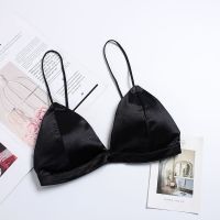 无钢圈小胸内衣薄款学生高中少女抹胸裹胸性感聚拢美背细带文胸罩 光面黑 弹性均码(80-130斤)