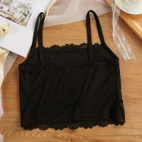 蕾丝美背吊带背心女学生打底防走光无胸垫薄款裹胸抹胸大码内衣女 黑色 (柔软弹性) L (75斤-115斤)