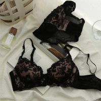 法式刺绣少女聚拢内衣软钢圈聚拢上托防下垂调整型性感半杯文胸罩 神秘黑 32/70AB