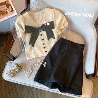 2021新款套装夏季女装时尚法式设计感蝴蝶结衬衫气质短裙两件套潮 半裙 XXL