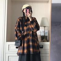 单/套装女学生秋新款韩版宽松工装马甲背心格子衬衣半身裙三件套 橘色格子衬衣[单] S 85斤以内