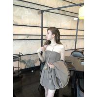 性感辣妹抹胸连衣裙+气质宽松西装外套两件套女2021夏季新款套装 灰棕色裙子 S