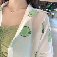 时尚百搭防晒三件套女新款洋气雪纺长袖防晒开衫吊带+百褶短裙套 绿色衬衣 S