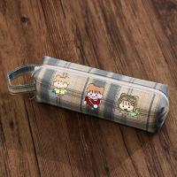 盐系大容量帆布笔袋女简约中小学生ins日系笔袋女高颜值JK文具盒 黄色jk格子+3枚胸针