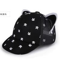 儿童夏天太阳帽鸭舌帽凉帽遮阳防晒透气网格男女婴幼儿棒球帽可调 [黑色0-3岁]猫咪耳朵款