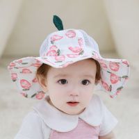 婴儿帽子夏季薄款女宝宝遮阳帽防晒儿童可爱渔夫帽春夏太阳凉帽男 *[朱红色]纯棉透气[水果渔夫帽] 44码:建议0-6个月