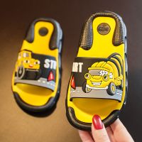 夏季新款男孩子推土机拖鞋宝宝室内居家防滑可爱卡通搅拌车拖鞋男 黑色 34-35(内长19.5)