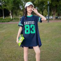 童装连衣裙夏装新款中大童短袖裙子女孩过膝裙胖女童超大码学生裙 蓝色 130