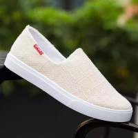 秋季男鞋帆布鞋子男韩版潮流板鞋男士休闲鞋懒人一脚蹬老北京布鞋 1809米黄色 39