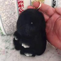 长耳装死挂饰兔皮草小兔子饰品包包书包超萌毛绒兔挂件汽车钥匙扣 黑灰色 8厘米