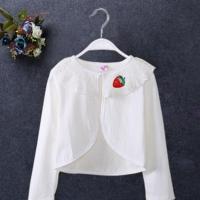 女童蕾丝开衫宝宝防晒外套儿童小披肩夏薄款公主空调衫坎肩女婴儿 白色 草莓白色长袖 90码建议身高75体重18