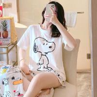短袖睡衣女学生夏季套装薄款宽松甜美可爱卡通棉质家居服女夏天 7016#白色史努比 M[建议80-100斤]