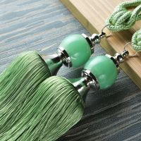 现代简约创意窗帘绑带窗帘扣窗帘挂球绑绳挂钩流苏吊穗 免打孔 豆绿色 一对2只