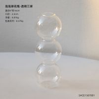 ins泡泡插花瓶透明球球玻璃花瓶 北欧风小众水培花器托盘软装摆件 透明小号