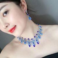 欧美夸张蓝色水晶玻璃花朵时尚项链耳环婚礼饰品满钻新娘首饰 欧美夸张蓝色水晶玻璃花朵时尚项链耳环婚礼饰品满钻新娘首