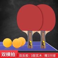 乒乓球拍三星五星初学者兵乓球直拍横拍儿童小学生专业级双拍 娱乐款长柄横拍两支 送3塑料球