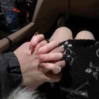 蝴蝶宝石链条 穿戴美甲 超温柔显仙气美甲成品假指甲片 橘黄闪粉 小胶水+小搓条+果冻胶