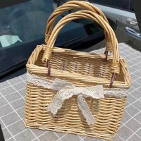 新款ins藤编包手工竹编小提包小清新时尚单肩斜挎手提篮子 方形无内衬小号(长23宽13cm) 原柳色
