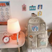 大容量书包女生可爱日系ins小学生儿童小女孩春游旅行包双肩背包 米白色 无挂件送徽章