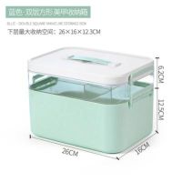 美甲工具箱大容量可放光疗机指甲油胶手提式多层收纳盒美甲师专用 蓝色双层方形大号