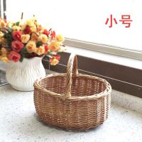 手工柳编编织户外野餐篮手提购物篮水果篮子竹编竹篮收纳筐小篮子 原木色裸筐小号