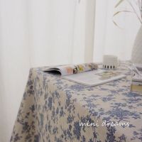 北欧ins复古蓝色碎花玫瑰桌布棉麻地摊台布 野餐布茶几摆拍背景布 蓝色玫瑰(毛边) 70*100cm