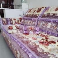 加厚防滑沙发垫布艺欧式客厅坐垫四季通用贵妃U型法兰绒沙发布套 新版柔密紫色 90宽*70长