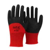 牛郎星NL558乳胶皱纹耐磨浸胶 防滑防护工作手套男干活胶劳保手套 兴达红纱黑皱纹半挂[6双]