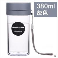 创意简约便携随手杯双层隔热塑料杯子男女学生韩版带过滤网泡茶杯 灰色 380ml