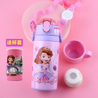 迪士尼儿童保温杯带吸管两用小学生便携防摔水壶幼儿园宝宝水杯子 450ml苏菲亚316[双盖送杯套] 316不锈钢(送杯套