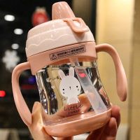 带刻度泡奶防漏双手柄塑料杯幼儿宝宝防呛学饮吸管杯果汁杯喝水杯 浅莲红/175