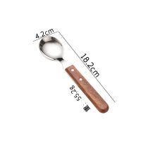 304勺子 不锈钢家用汤勺木柄加厚吃饭勺成人儿童勺子长柄汤匙调羹 大号圆头木柄勺[1支装]