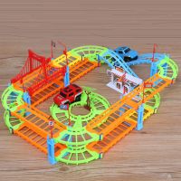 百变轨道车拖马斯拼装益智电动汽车小火车套装儿童惯性拼装工程车 百变 彩色两层轨道+两辆车