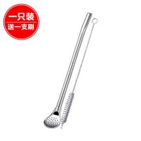 304不锈钢吸管勺子两用创意咖啡搅拌勺环保饮管果汁奶茶过滤吸管 新款304吸管[1支]_随机发个坏的
