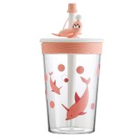 STANCHION吸管杯ins风大人防摔儿童可爱少女超萌学生便携塑料杯子 粉红色海豚