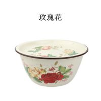 力思俊搪瓷盖盆平盖盖盆搪瓷盆搪瓷碗带盖碗搪瓷搅拌碗怀旧汤碗 红玫瑰平盖盖盆(加厚) 18CM