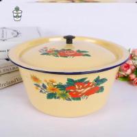 80后回忆老式大容量猪油盆怀旧搪瓷盆经典搪瓷制品搅拌碗保鲜盆 14cm带盖600毫升图案随机 1个装