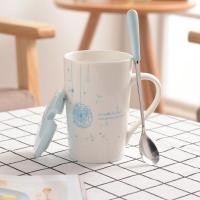 创意情侣杯马克杯陶瓷杯子可爱咖啡杯一对韩版男女学生水杯带盖勺 蒲公英的约定 男版(1套)带盖勺