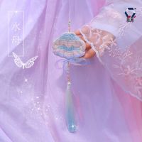 品牌香囊双面刺绣贝壳挂脖香包挂件仙女异形荷包汉服配饰原创 蝴蝶飘带刺绣水母蓝 粉色袋装[含薰衣草替换包]