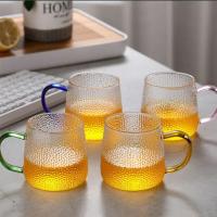 日式锤纹带把玻璃杯耐热透明北欧风喝水杯家用带把手简约杯子 锤纹茶水*杯[无手柄]