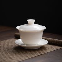 羊脂玉白瓷盖碗茶杯不烫手陶瓷防烫功夫茶具单小号泡茶碗德化白瓷 羊脂玉白瓷盖碗(110ml0
