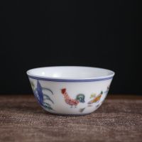 仿古大明成化斗彩鸡缸杯羊脂玉白瓷大号茶杯品茗杯主人单杯景德镇 玉瓷鸡缸杯(110ml)
