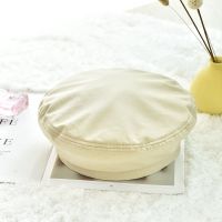 贝雷帽女春秋棋盘格子ins大头围复古八角帽云朵帽韩版潮百搭帽子 单色贝雷-米色