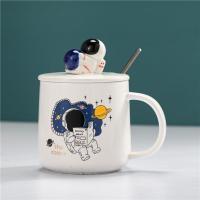 星球马克杯伴手礼陶瓷喝水杯子宇航员教师节生日礼物大容量带盖勺 宇航员白色 杯子+勺盖(泡沫装)