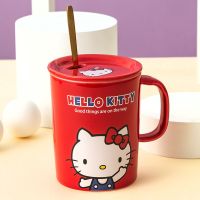 HELLO KITTY马克杯杯子带盖勺儿童家用办公室水杯可爱男女咖啡杯 凯蒂猫带盖带勺杯